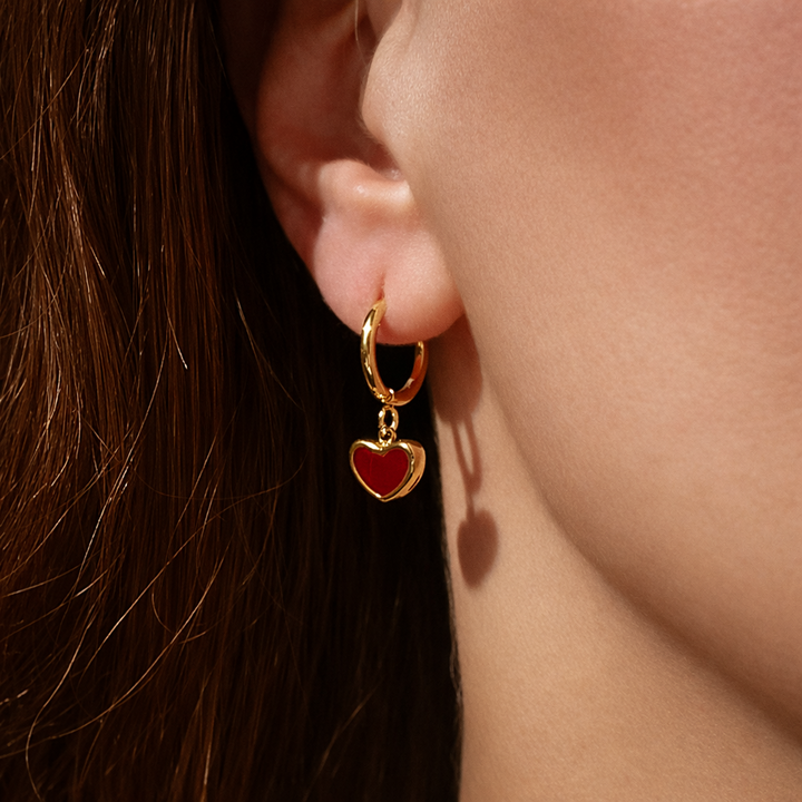 Gold-plated Titanium Red with Heart Earrings