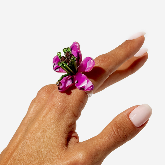 Purple Acrylic Flower-Shaped Ring