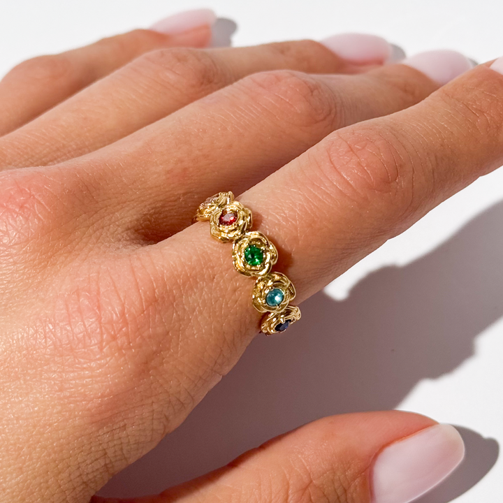 Gold-plated Titanium Colorful With Stones Ring