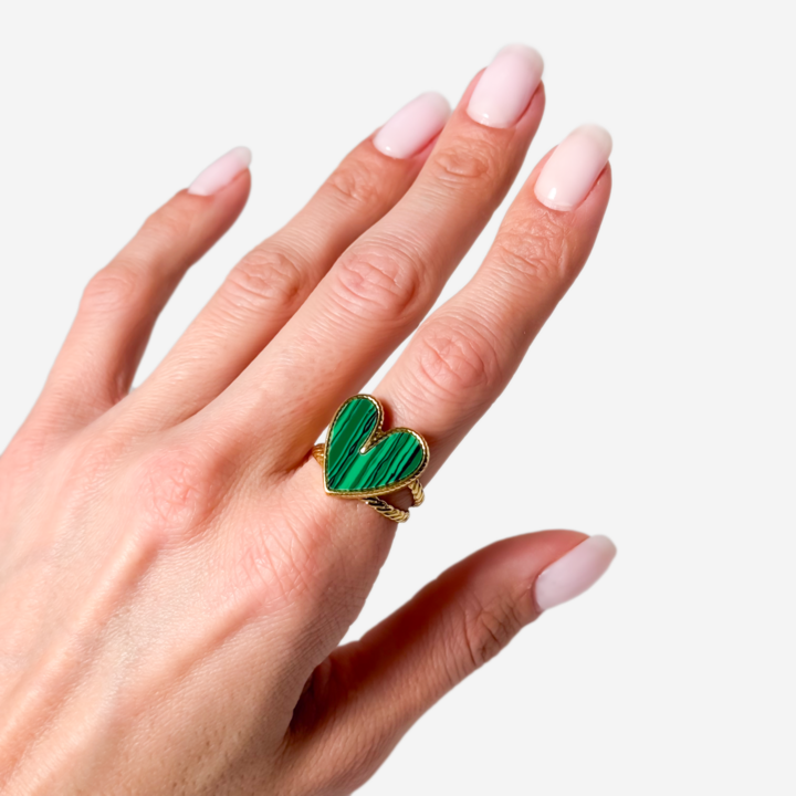 Gold-Plated Titanium Green Heart-Shaped Ring