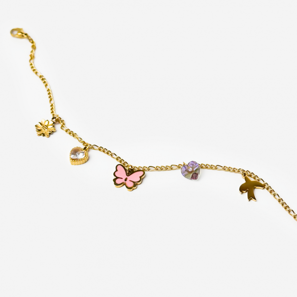 Gold-plated Titanium Anklet Pink with Butterflies Bracelet