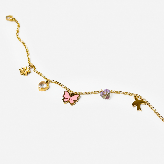Gold-plated Titanium Anklet Pink with Butterflies Bracelet