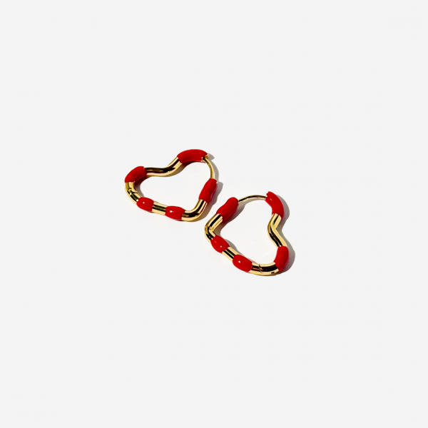 Gold-plated Titanium Heart Shaped Red Earrings