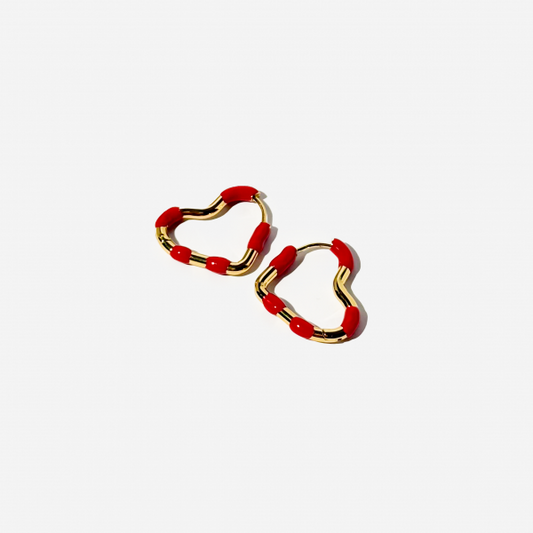 Gold-plated Titanium Heart Shaped Red Earrings