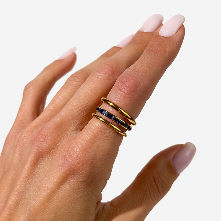 Gold-plated Titanium Blue With Stones Ring