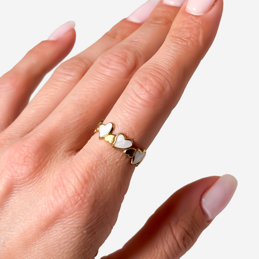 Gold-plated Titanium White with Hearts Ring