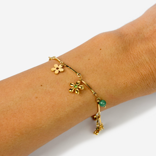 Gold-plated Titanium with Flowers Bracelet