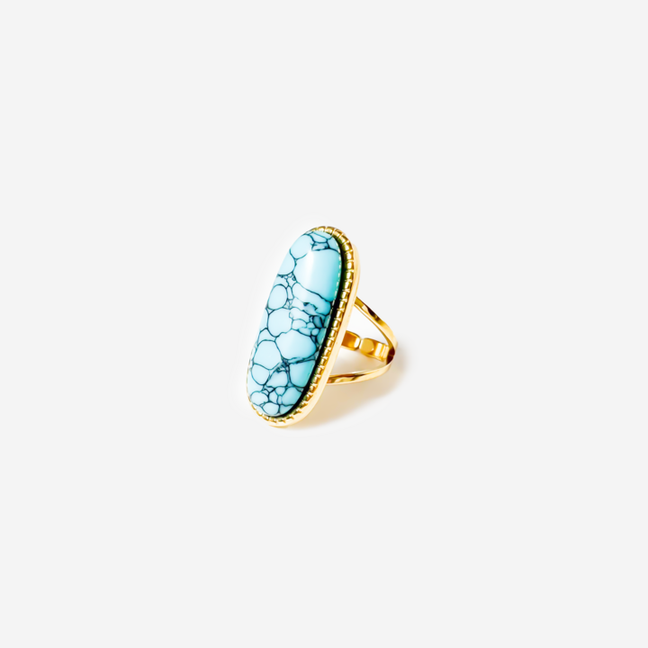 Gold-Plated Titanium Light Blue Ring with Light Blue Stones