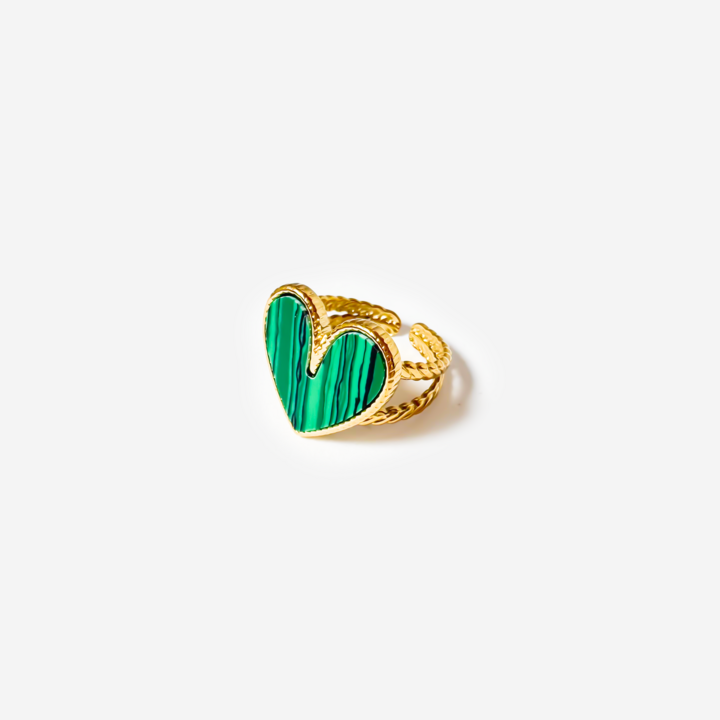 Gold-Plated Titanium Green Heart-Shaped Ring