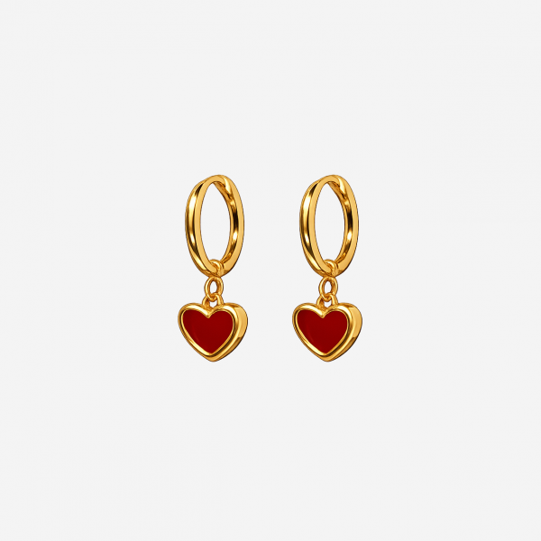 Gold-plated Titanium Red with Heart Earrings