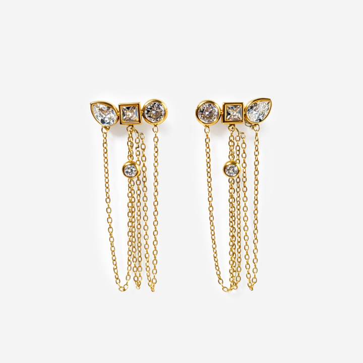 მოოქროვილი ტიტანის თეთრი საყურეები ქვებით