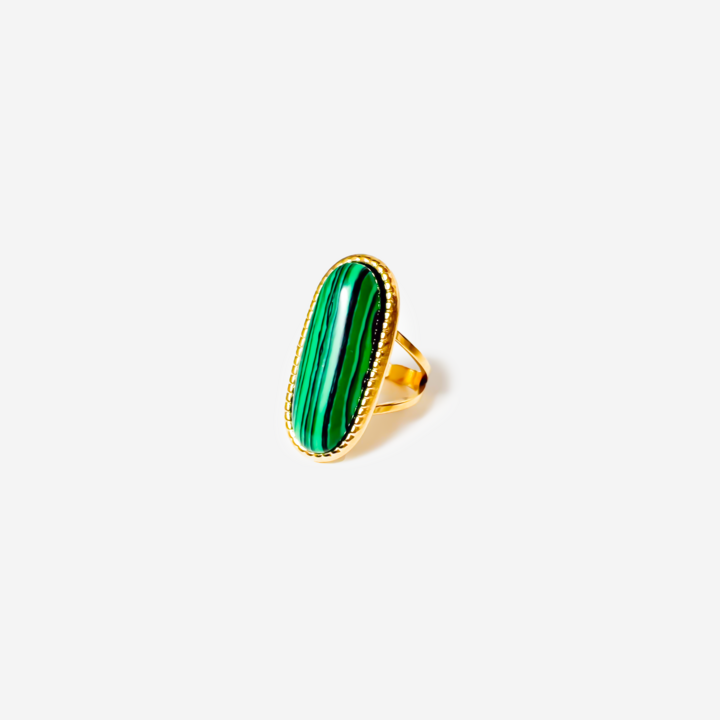 Gold-Plated Titanium Green Ring with Green Stones