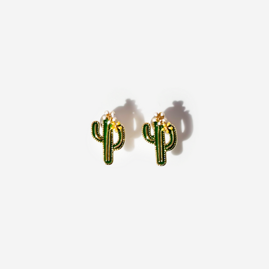 Silver Cactus Earrings with Silver Hooks