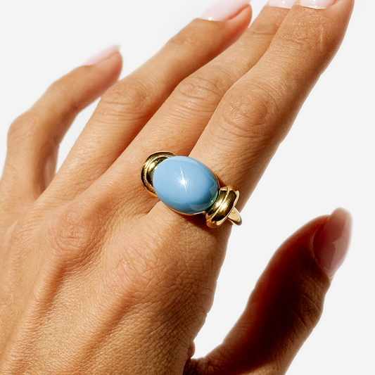 Gold-plated Titanium Blue with Stone Ring
