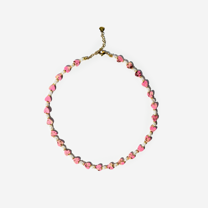 Gold-plated Titanium Pink with Hearts Necklace