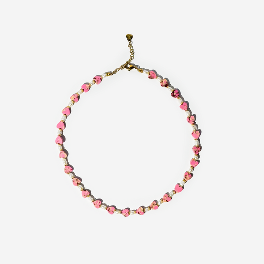 Gold-plated Titanium Pink with Hearts Necklace