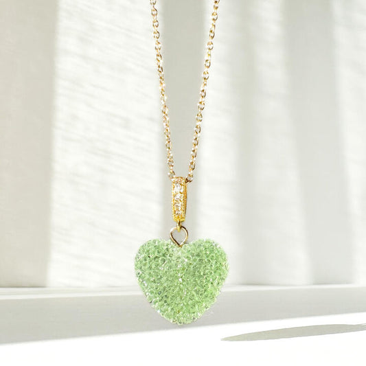 Gold-Plated Titanium Green Necklace with Heart Pendant