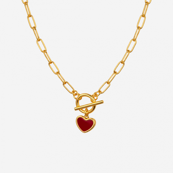 Gold-plated Titanium Red with Heart Necklace