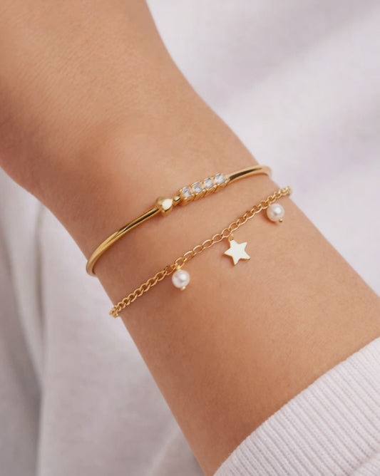 Gold-plated Titanium With Stone Bracelet