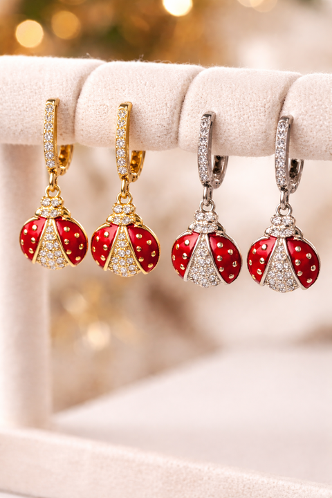 Gold-plated Titanium Silver Ladybug Earrings
