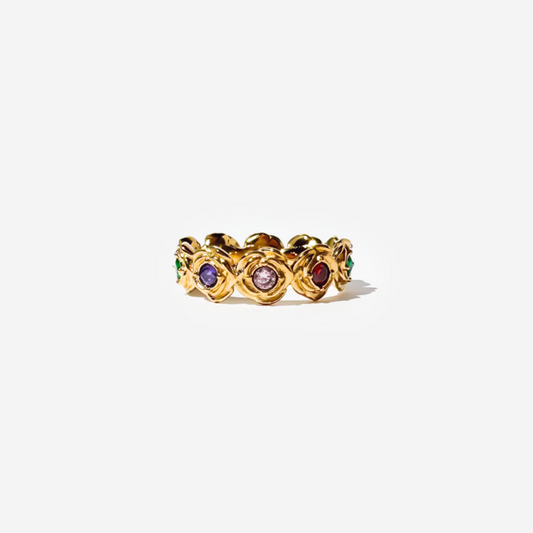 Gold-plated Titanium Colorful With Stones Ring