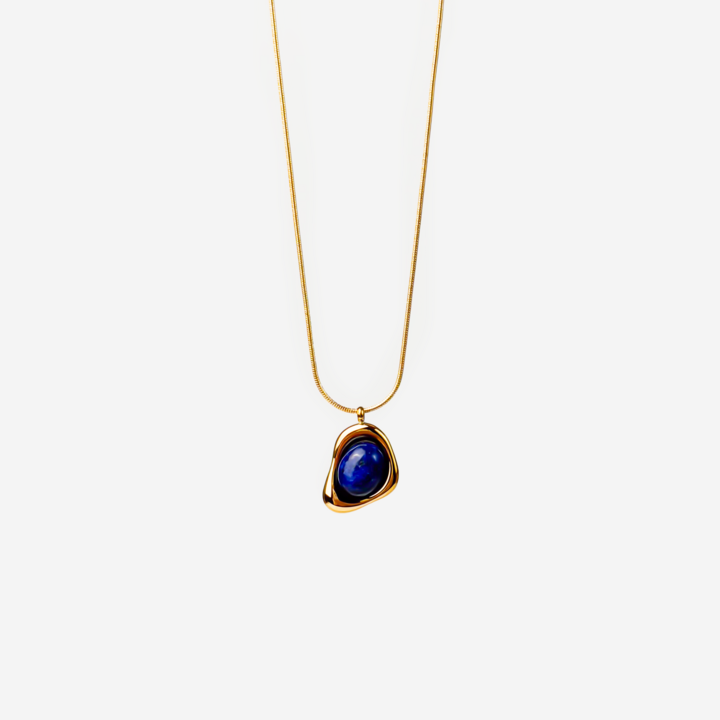 Gold-plated Titanium Blue With Stone Necklace
