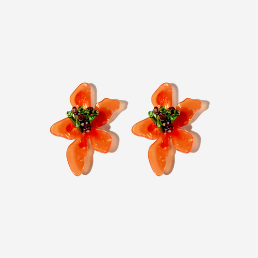 Orange Acrylic Flower-Shaped Earrings