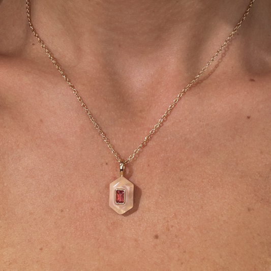 Gold-plated Titanium Pink With Stone Necklace
