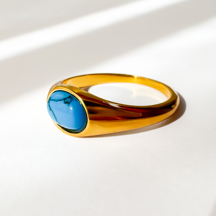 Gold-Plated Titanium Light Blue Ring with Light Blue Stones