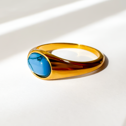 Gold-Plated Titanium Light Blue Ring with Light Blue Stones