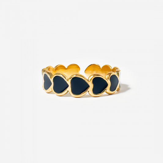 Gold-Plated Titanium Black Ring with Hearts