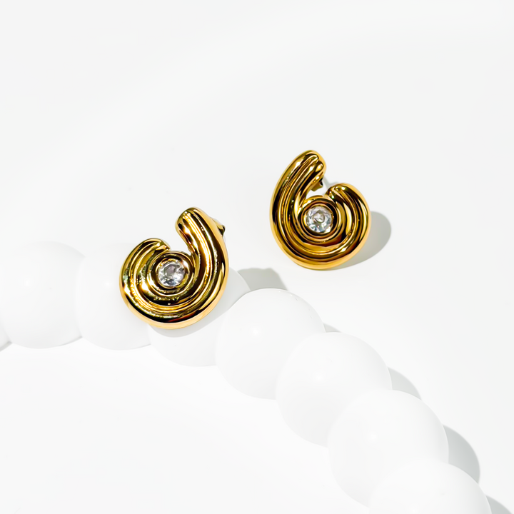 Gold-plated Titanium White With Stone Earrings