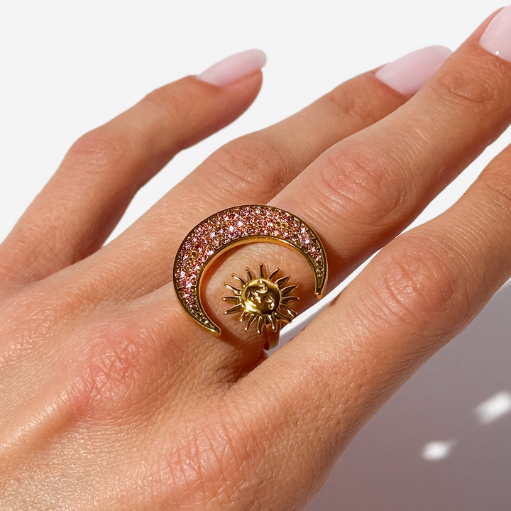 Gold-plated Titanium Moon and Sun Ring