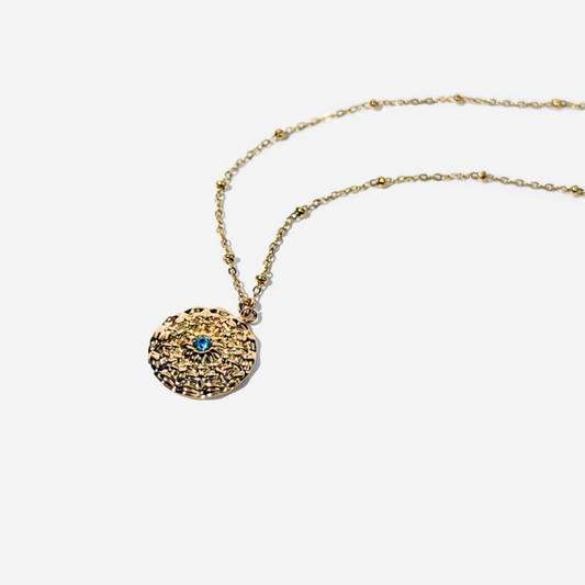 Gold-plated Titanium Light Blue With Stone Necklace