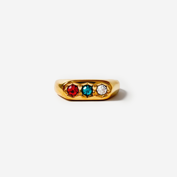 Gold-plated Titanium Colorful With Stones Ring