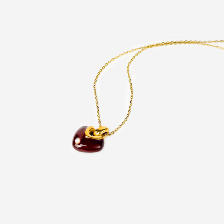 Gold-plated Titanium Red with Heart Necklace