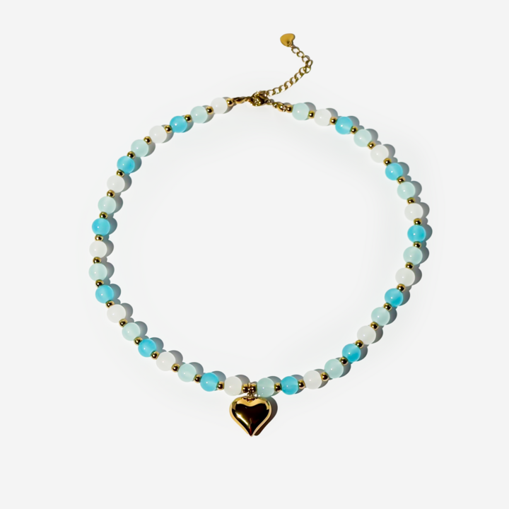 Gold-Plated Titanium Light Blue Necklace with Light Blue Stones