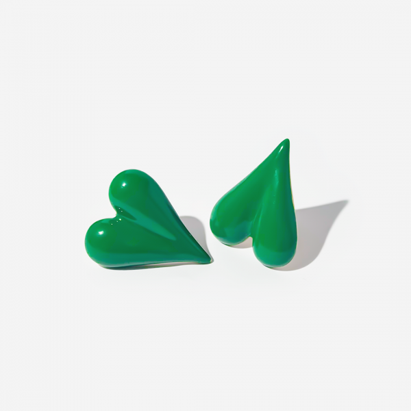 Gold-plated Titanium Green Heart Shaped Earrings