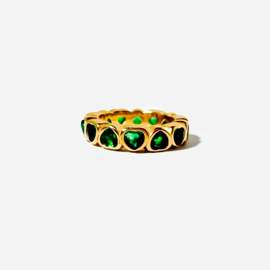 Gold-plated Titanium Green with Hearts Ring