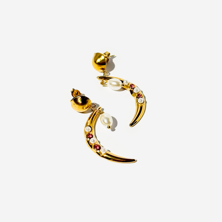 Moon Shaped Gold-plated Titanium Earrings