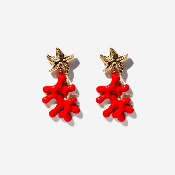 Gold-Plated Titanium Red Starfish Earrings