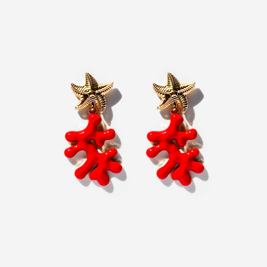 Gold-Plated Titanium Red Starfish Earrings